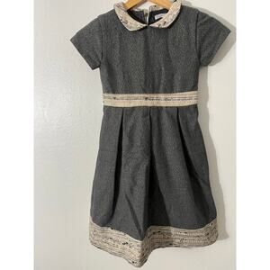 Patachou Girls Dress Gray Lace Trim Solid Woven Knee Length Size 10Y